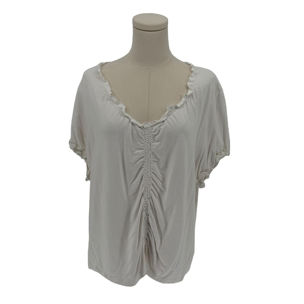No Boundaries Stretch Womens 3X White Ruched V-Neck Short Sleeve Top Blouse